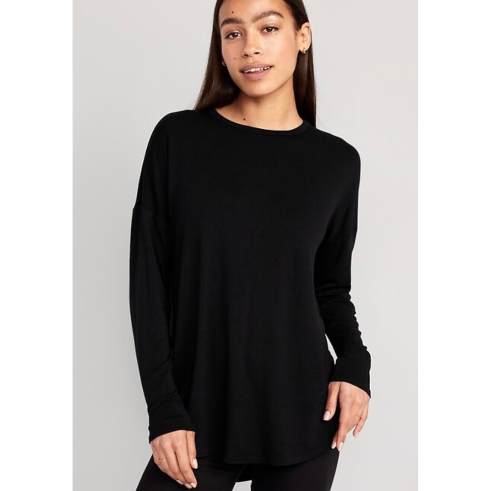NWT Old Navy Luxe Black Long Sleeve Relaxed Crew Neck T-Shirt Minimalist Large